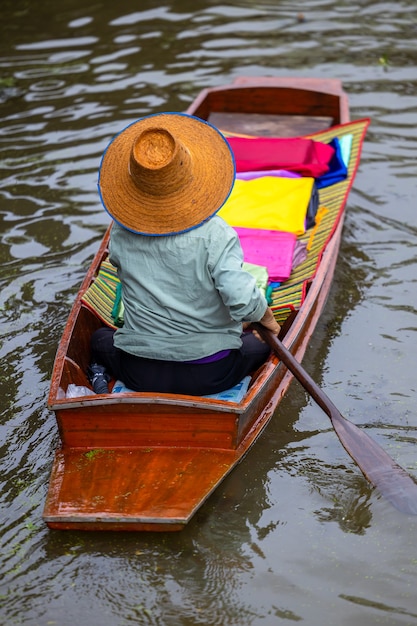 aerial view famous floating market in thailand damnoen saduak floating market ratchaburi thailand