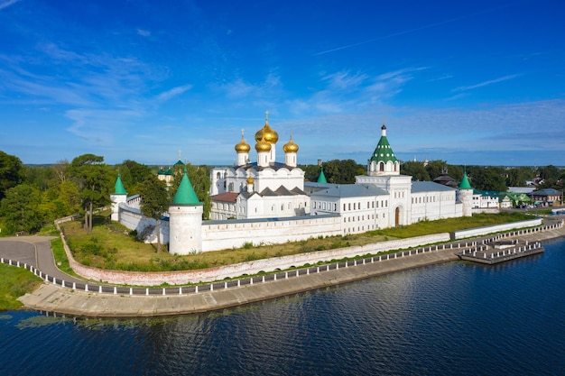 Aerial view of famous ipatievsky hypatian monastery in ancient touristic town kostroma russia