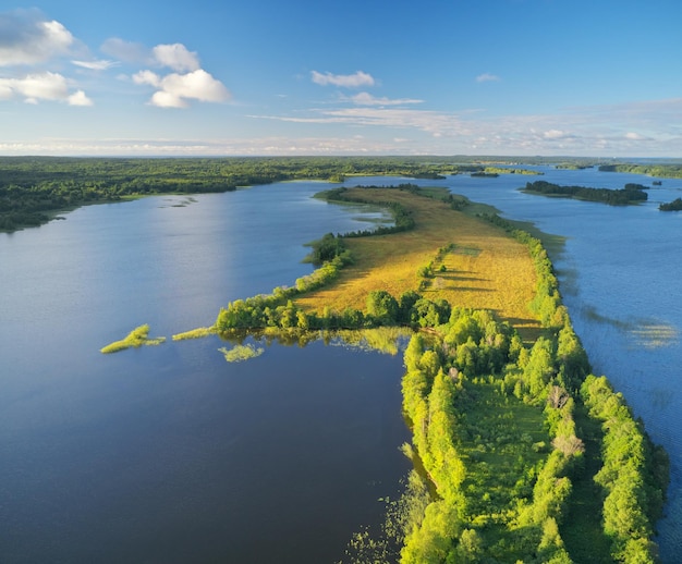 Aerial view of the famous Kizhi Pogost Kizhi island Lake Onega Old church construction