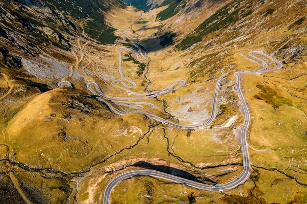 Aerial view of the famous transfagarash highway romania mountain road and beautiful landscape