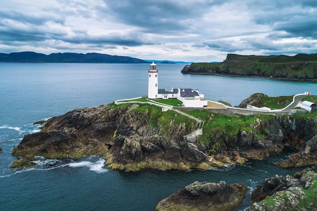 Aerial view of the Fanad Head Lighthouse in Ireland