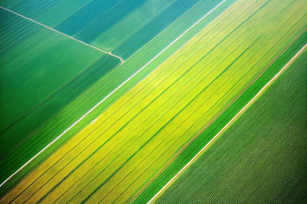 Вид с воздуха на сельскохозяйственные угодья с растущим урожаем красивый сельскохозяйственный пейзаж