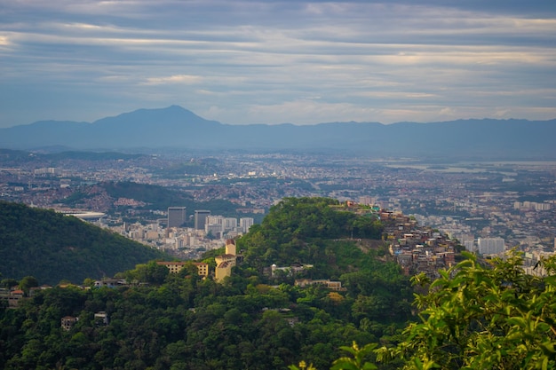 Aerial view of the favelas and the city of rio de janeiro