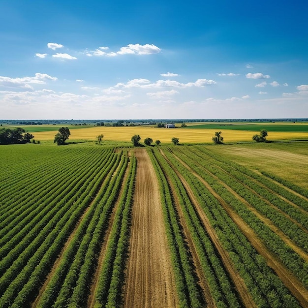 an aerial view of a field of crops