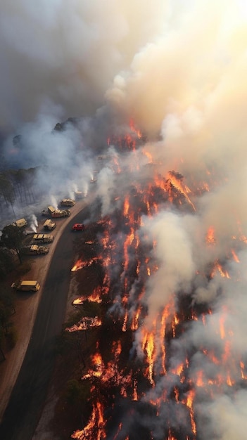 Foto vista aerea di un incendio che brucia in un campo