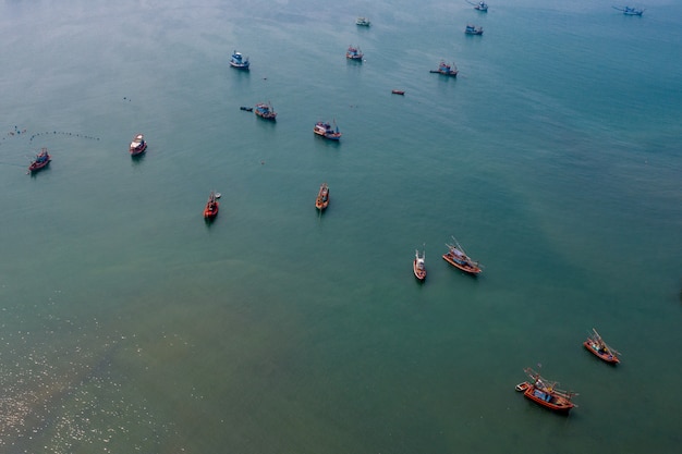 Aerial view fishing boat on the sea