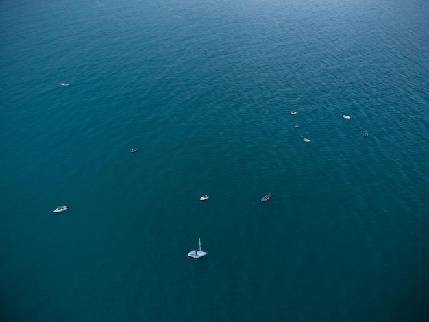 Aerial view of the fishing boats in the sea