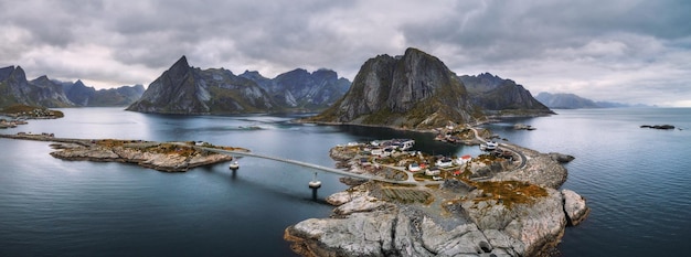 Aerial view of fishing villages in Norway