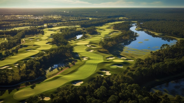 Aerial View of Florida Golf Course Fairway and Green Landscape Golfing Photo Photograph