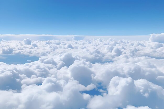 Aerial view of fluffy clouds from an airplane window