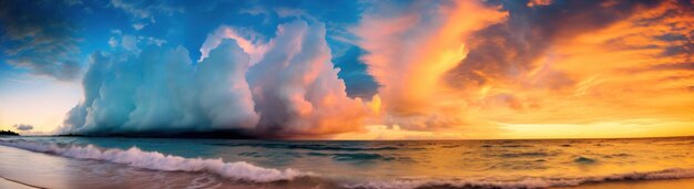 Aerial view of fluffy clouds and the ocean