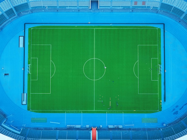 Aerial view of the football stadium soccer sports field and championship concept