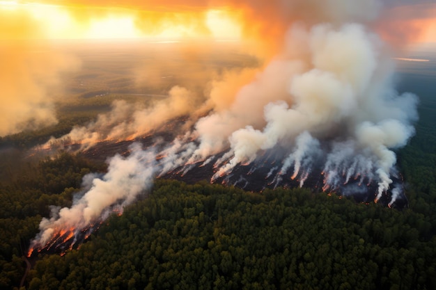 Photo aerial view of a forest fire a series of arson attacks or the consequences of a lightning strike