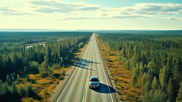 野生生物のトンネルの森の高速道路の空中画像 自然の風景と交通コンセプト