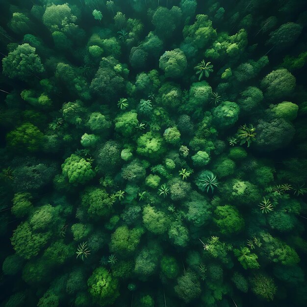 An aerial view of a forest landscape