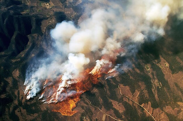 Photo aerial view of forest wildfires