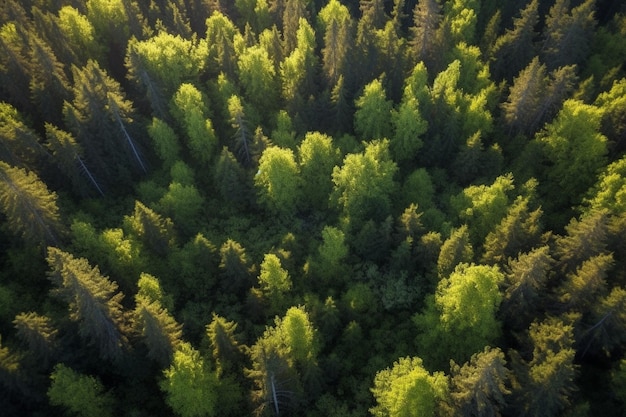 Aerial view of a forest with green trees