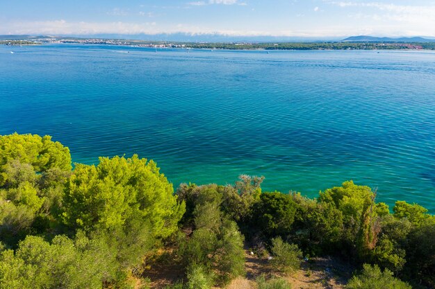 Aerial view of a forested coast of the pasman island croatia