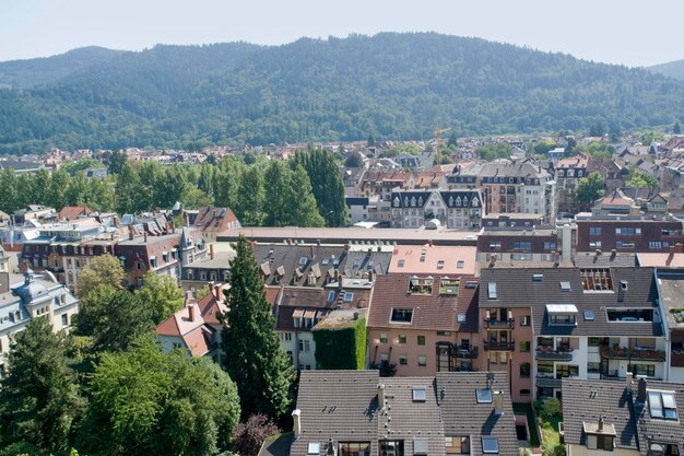 aerial view of Freiburg im Breisgau in sunny ambiance