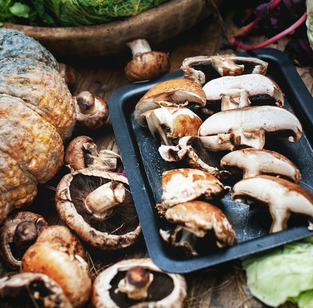 Aerial view of fresh portobello mushroom