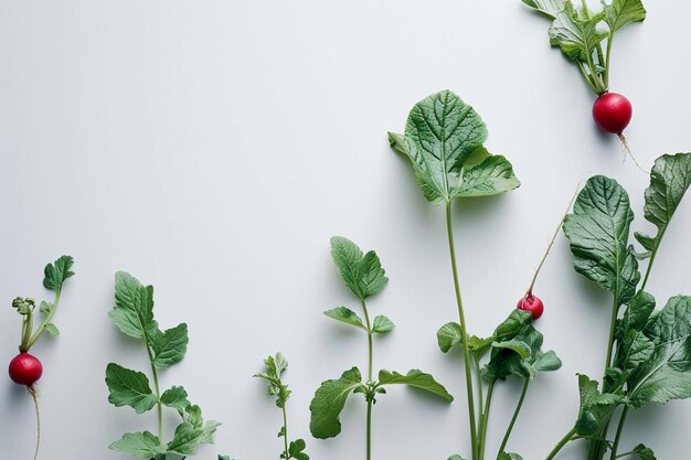 Aerial view of fresh radish on white background