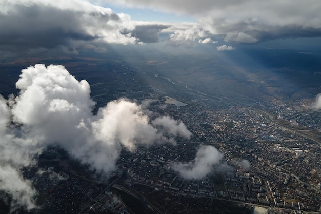 Aerial view from airplane window at high altitude