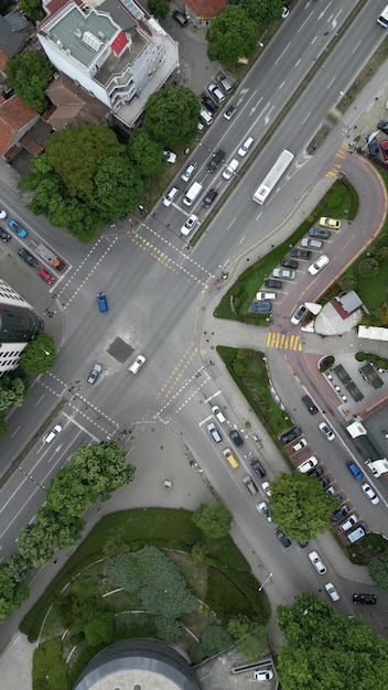 Aerial view from a drone to a road traffic in the Varna city