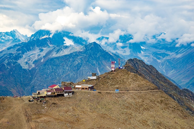 Aerial view from the drone. Summer mountain landscapes of Karachay Cherkessia, Dombay, Western Caucasus.