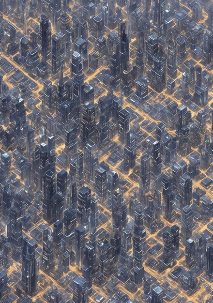 Aerial view of futuristic city skyscrapers 3D rendering ai generated