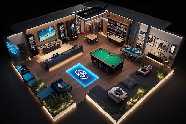 Aerial View of Gaming Room Layout and Design Highlight