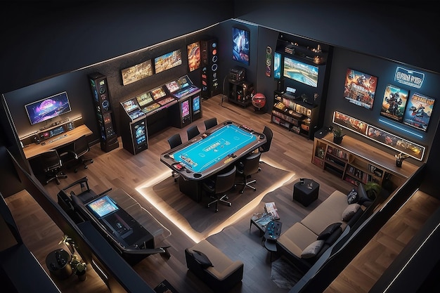 Premium Photo | Aerial View of Gaming Room Layout and Design Highlight