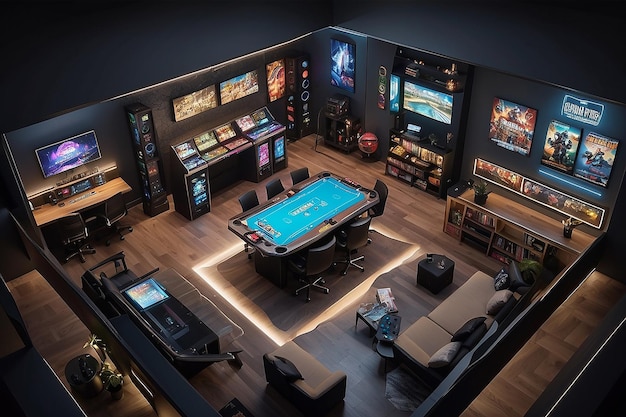 Aerial View of Gaming Room Layout and Design Highlight