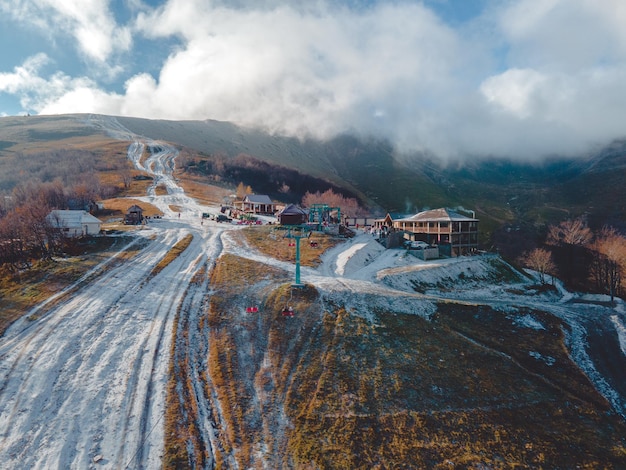 Aerial view of gemba mountain carpathian ukraine copy space