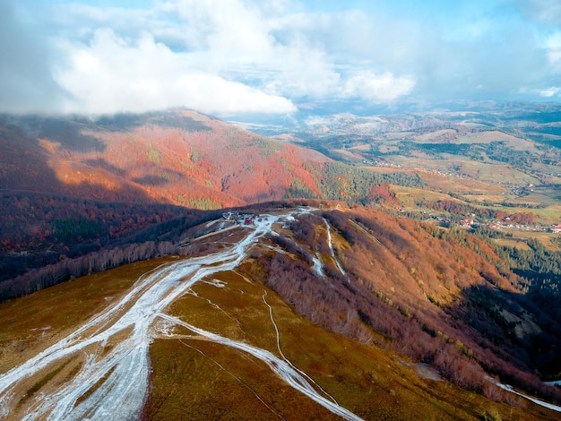 Aerial view of gemba mountain carpathian ukraine copy space