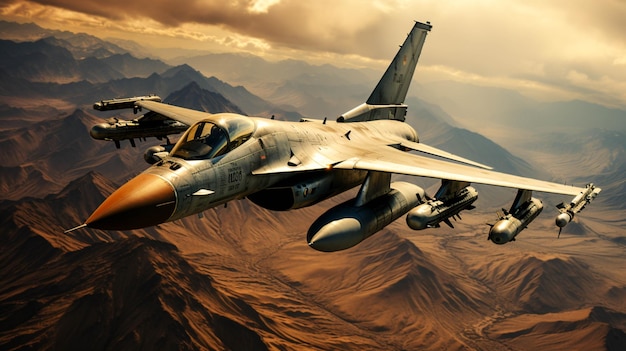 Photo aerial view of general dynamics f16 fighting falcon aircraft