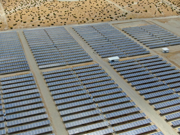 Aerial view of Genuine Energy Farm in the Hot Arid Desert of Palm Springs California