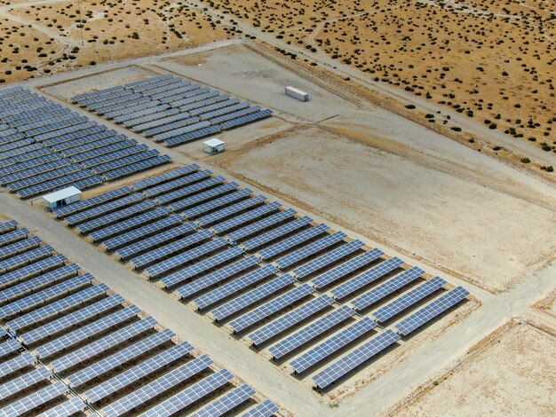 Aerial view of Genuine Energy Farm in the Hot Arid Desert of Palm Springs California