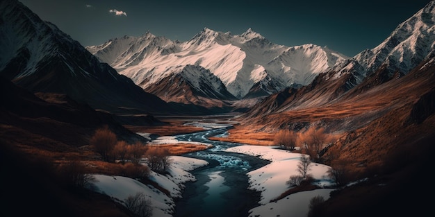 Foto vista aerea di glen etive in inverno vicino a glencoe nella regione di argyll degli altopiani scozzesi che mostra la spolverata di neve sulle montagne e munros ia generativa