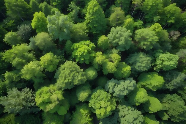 Aerial view of green dense forest Top view of a dense forest