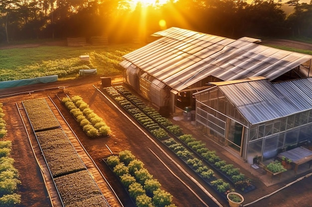 Aerial view of a greenhouse