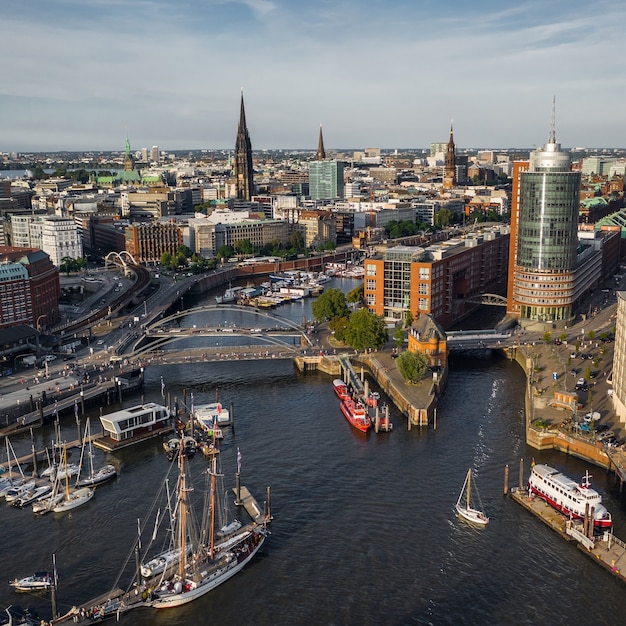 Aerial view of Hamburg in the daytime. Square format