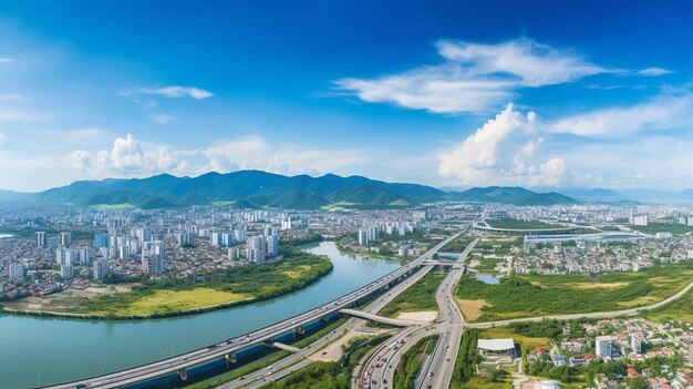 Aerial view of hanoi haiphong highway b in long bien