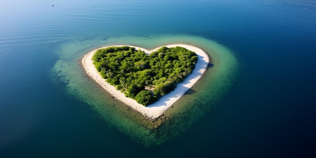 Aerial View of Heart Shaped Island in Crystal Clear Waters Perfect for Valentine39s Day and Romantic Themes