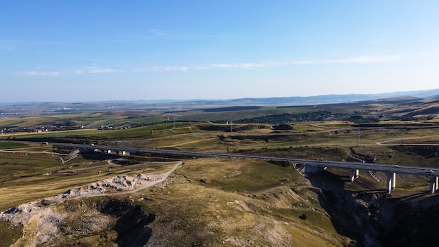 Aerial view of highway on fields