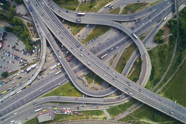 Aerial view of highway and overpass in city