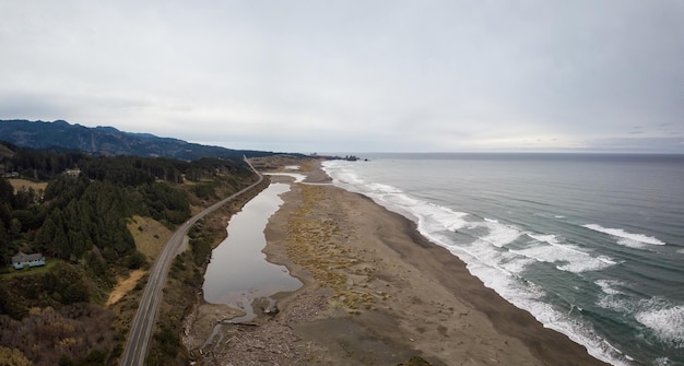 Aerial view of the Highway at Pacific Ocean Shore