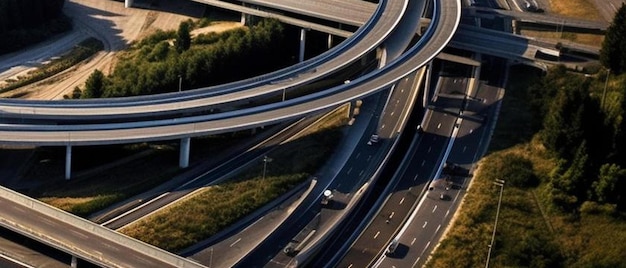 Photo aerial view of a highway toll