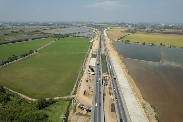 Aerial view of highway with car road top view transportation xA