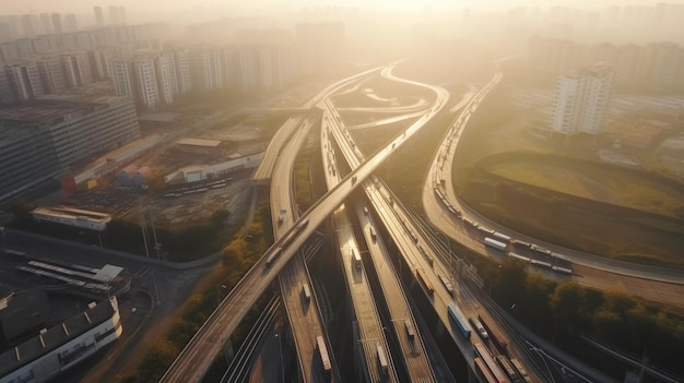 Aerial view of a highway with a lot of cars on it