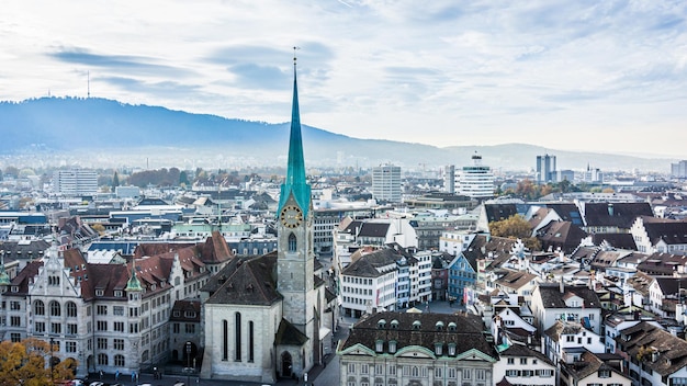 Aerial view of historic Zurich city center